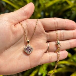 18K Gold Plated Lilac Clover Cubic Zirconia Necklace